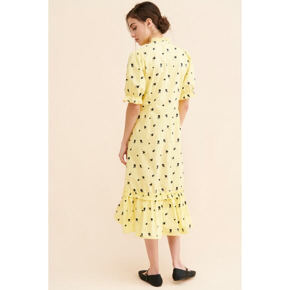 New Anthropologie CRAS Tuva Floral Midi Dress $269 SMALL 36 Yellow High-low Hem - Picture 3 of 6